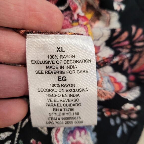 BILA Boho Ruffle Sleeve Peasant Top Size XL Black Floral Paisley Colorful Tassel - Picture 4 of 6